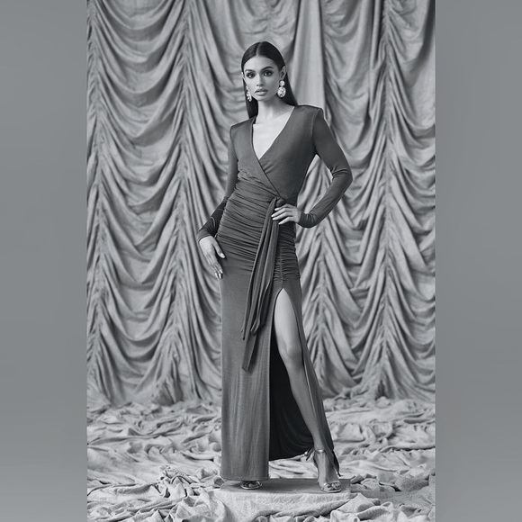 ๐ท ๐ Alice + Olivia Gorgeous Tie Waist Long Kyra Gown Dress - Picture 6 of 9